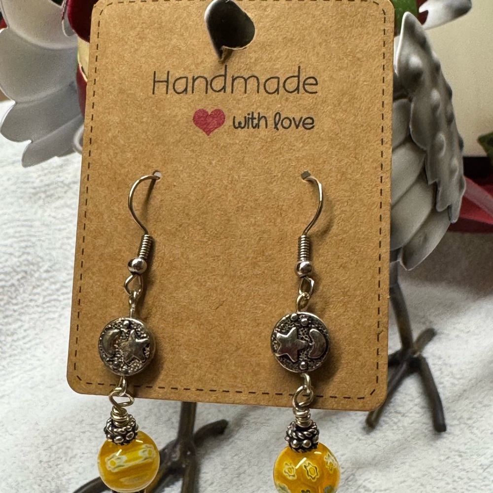 Yellow Beaded Millefiori Dangle Love You to the Moon 🌖 Earrings  2/$22 - Picture 4 of 6